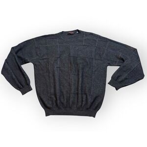 Men's Lenor Romano 100% Cashmere Sweater XL Plaid Knit Crew Neck Mongolia
